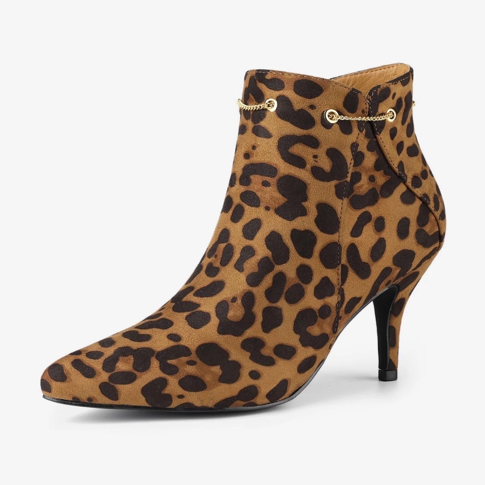 Allegra K Leopard Pointed Toe Stiletto Ankle Booties - Size 7 (NIB)